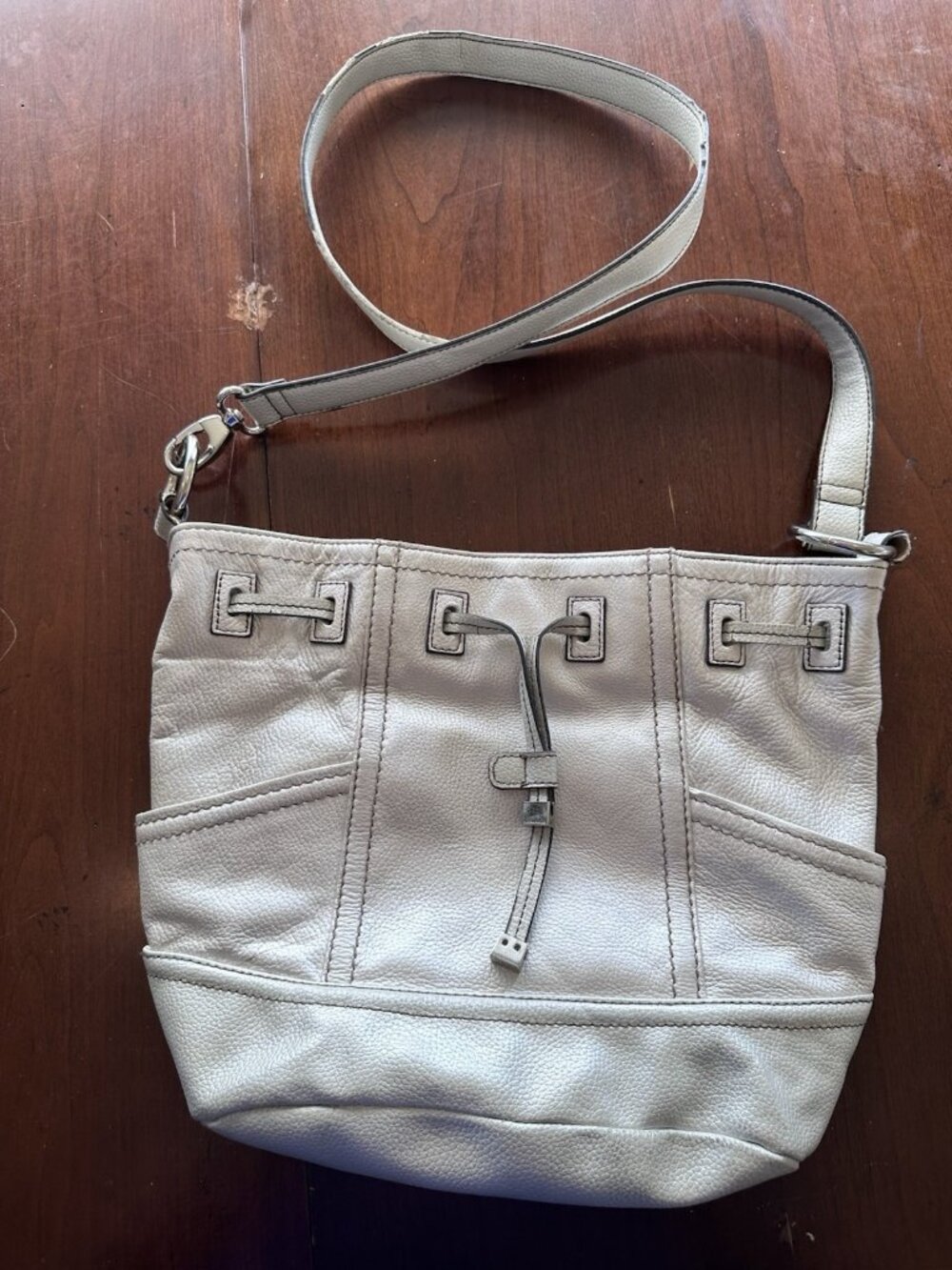 Tignanello Pebbled Leather Oyster White Hand Bag